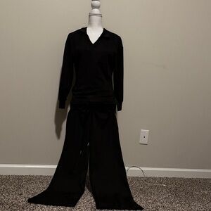 Black Long Sleeve Top and Wide-Leg Pants Lounge Set
